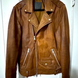 All Saints Tan Leather Moto Jacket